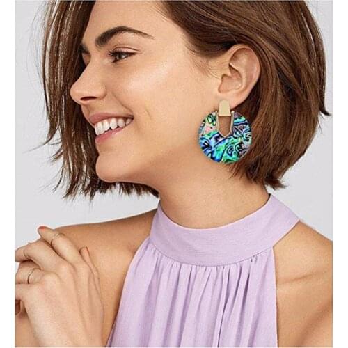 Round Acrylic Acetate Earrings for Women Geometric Abalone shell Resin Bohemian Mottled Pendant Drop Dangle Earrings Girls