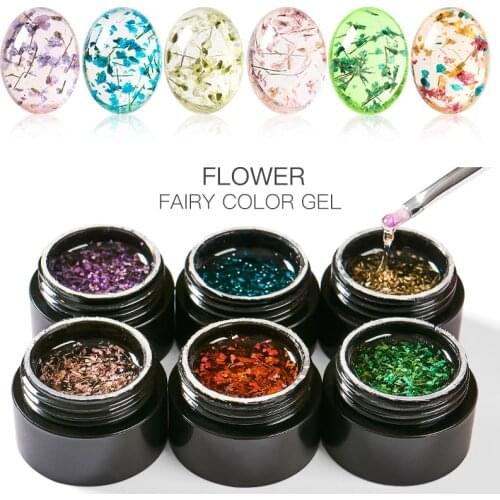 MEET ACROSS 5ml Flowers Gel Nail Polish Natural Dried Flower Gel Colorful Soak Off UV Painting Nail Art Gel Varnish
