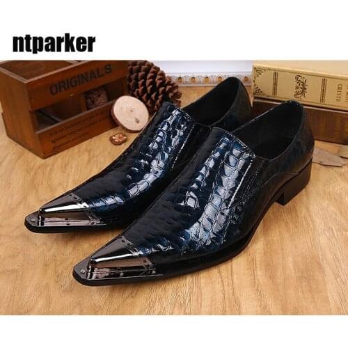 Batzuzhi Fashion Man Leather Shoes Blue Pointed Toe Luxury Man Dress Shoes for Mens Wedding /Business and Party Zapatos Hombre