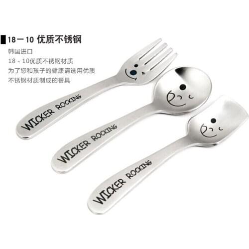 New Arrival Smile Stainless Steel Spoon Fork Kit For Kids Creative Children Tableware Dinner Spork Set 3Pcs/Lot Free Shipping