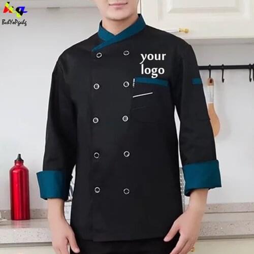 DIY/custom logo chef coat catering long-sleeved shirt work clothes restaurant uniform coat button kitchen chef clothes