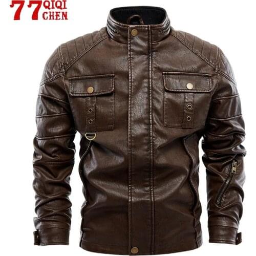Autumn Leather Jacket Men Motorcycle PU Leather Biker Jackets Coffee Casual Coat Smart Jacket Vintage Washed Coat Mlae Outwear