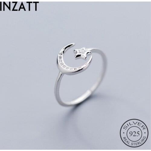 INZATT Real 925 Sterling Silver Minimalist Zircon Moon Star Opening Ring For Charming Women Party Fine Jewelry Cute 2019 Gift