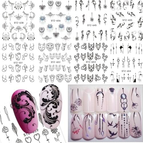 1 Sheets Simple Black Nail Art Water Transfer Sticker DIY Jewelry Flower Decals Nails Watermark Tattoo Nail Tools TRSTZ638-658