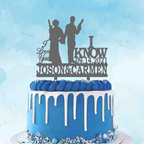 Personalized Wedding Cake Topper Love You, I Know Custom Name Date Han and Leia Cake Topper For Wedding Party Cake Decoration