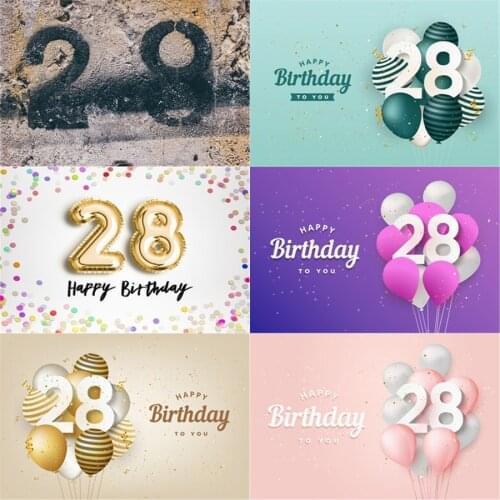 Photo Studio Props Vinyl Photography Backdrop Twenty-Eight Year Old Birthday Balloon 28St Birthday Party Decoration