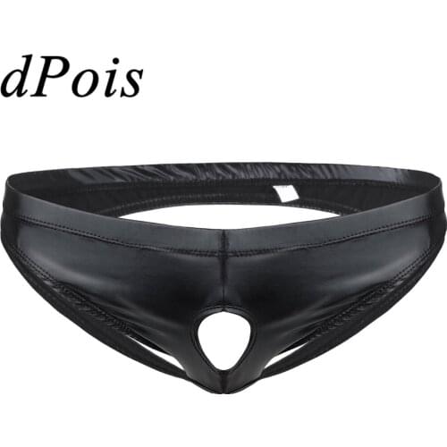 Sexy Men Latex Lingerie Underwear Adult Man Leather Bikini Briefs Jockstrap Sissy Panties Shiny Pouch Open Butt Holes Underpants