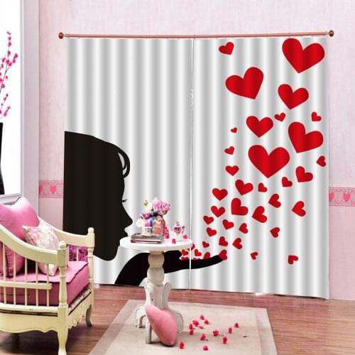 Cute black kids lovely heart Pattern Curtain Large Window For Living room Bedroom Polyester Fabric Blackout Drapes Indoor Decor