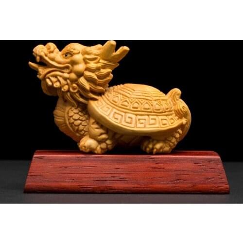 Chinese Style The Dragon Turtle Solid Wood Feng Shui Mascot Ornaments Animal Wall Decorations Zodiac Bixie Decoration