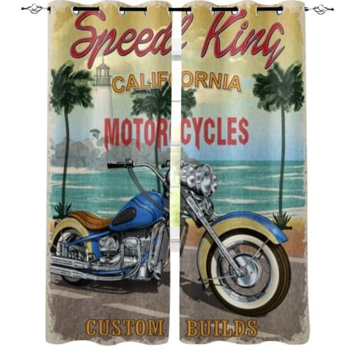 Vintage Motorcycle Poster Window Curtains for Living Room Luxury Kitchen Bedroom Drapes Home Decor Backdrop Curtain