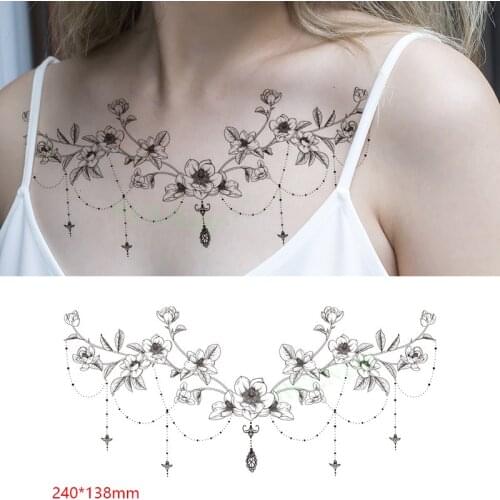 Waterproof Temporary Tattoo Sticker Lovely Flower Diamond Sexy Chest on Back Tatto Breast Flash Tatoo Fake Tattoos for Women