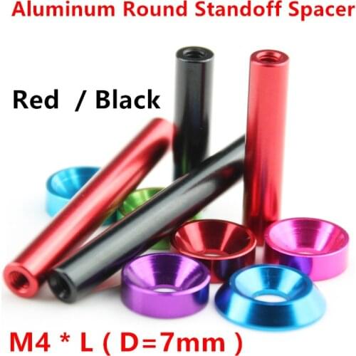 10pcs M4 Aluminum Spacers M4*15-60mm Aluminum Round standoff spacer studs long nut aluminum spacing screw Red Black D=7mm