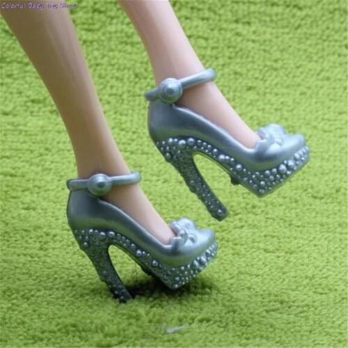 2 Pairs Shoes For Blythe Doll Accessories Silver/Grey Color Fashion Doll High Heel Sandals Shoes Handmade Plastic Doll
