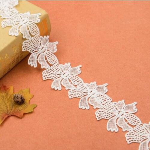 2 Yards 6 CM Width Embroidered Floral Lace Trim Ribbon White For Dress Sewing Neck Collar Decorations Clothes Motif Handmade DIY