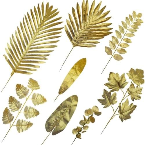 5pcs Gold Artificial Monstera Tropical Plam Tree Leaves Fake Plants Scattered Tail Turtle Leaf for Wedding Party Home Decoration