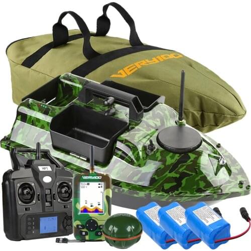 500M Camo Wireless GPS Fishing Bait Boat 3 Catapult Hoppers LCD GPS Fishfinders With Sonar Sensor Kids Remote Control Toy Boat