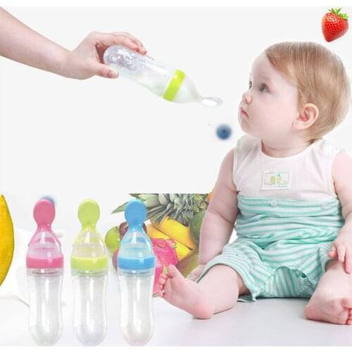 90ML Safe Newborn Baby Feeding Bottle Toddler Silicone Squeeze Feeding Spoon Milk Bottle Baby Training Feeder Food Supplement