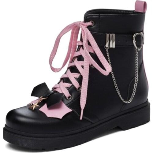 PXELENA 2022 Metal Chain Buckle JK LO Lolita Martin Boots Princess Girls Student School Cosplay Shoes Low Heels Plus Size 34-43