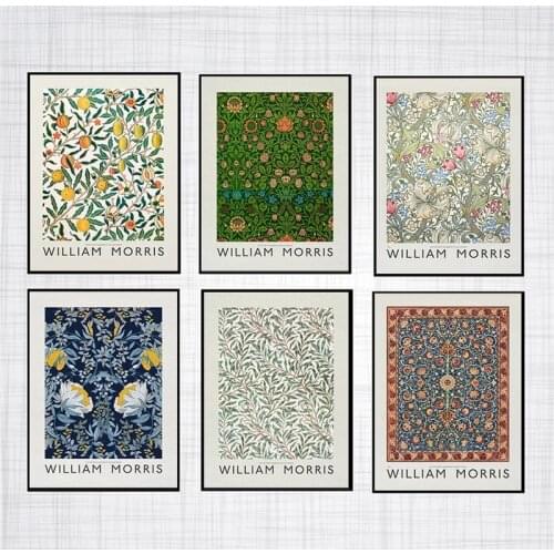 Floral Art Print Vintage Blue Flower Canvas Painting William Morris Poster Exhibition Unique Flower Prints for Home Office Decor