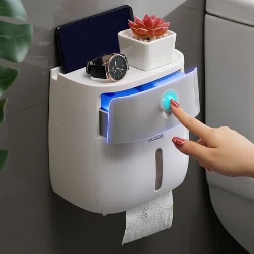 Toilet Paper Holder With Shelf Double Layer Waterproof For Bathroom Toilet Paper Towel Holder Wall Mounted Toilet Roll Holder