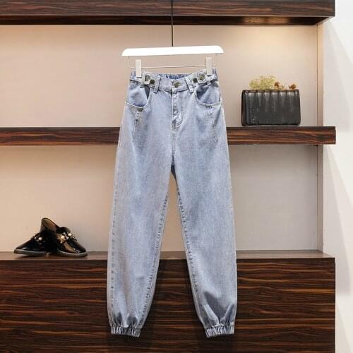 Harem Denim Pants Autumn Spring Plus Size Pants Female Woman Jeans Blue Mid Waist Cotton Casual Loose