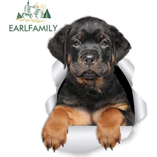 EARLFAMILY 13cm x 9.8cm 3D Rottweiler Puppy Dog Car Sticker for Laptop Luggage Refrigerator Door Waterproof Toy Sticker Decal