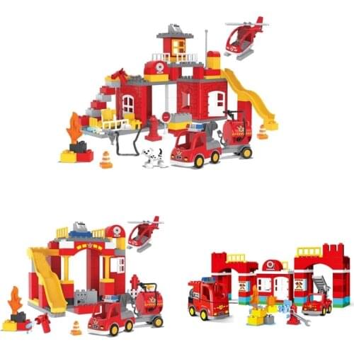 Gorock City Fire Fighting Engine Helicopter Fireman Brick Building Block Fire station Set Education big size Christmas Gift