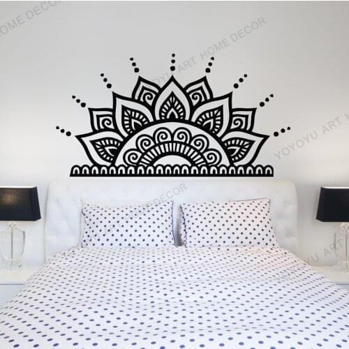 Headboard Wall Decals Bedroom Half Mandala Vinyl Sticker Interior Ornament Marrocan Pattern Bohemian Indian Boho Decor rb513