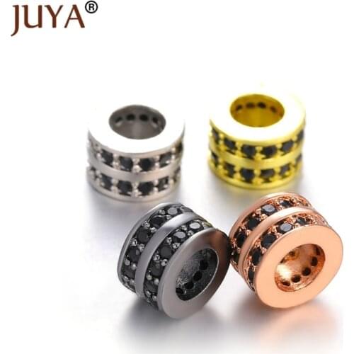 Big Hole Spacer Beads For Jewelry Making Accessories Micro Pave Black/Clear Zircon Rhinestone Beads DIY Jewellery 5Pcs Wholesale