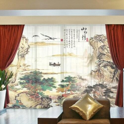 Chinese Style Floral Curtains Drape Panel Sheer Tulle Home Decoration Living Room Bedroom Vintage Chiffon Curtains