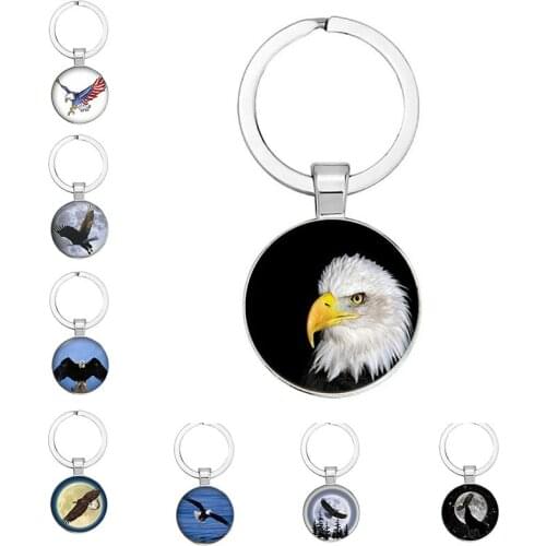 Classic Eagle Pattern Black Glass Dome Keychain Casual Men And Women Retro Keychain Jewelry Exquisite Handmade Gifts