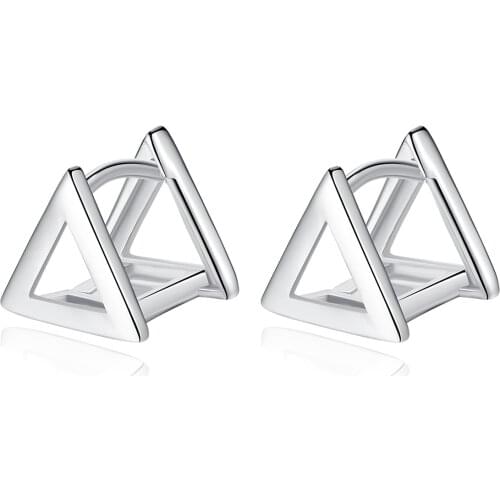 MetJakt S925 Sterling Silver Simple Anti-Allergy Three-dimensional Triangle Fashion Womens Ear Clip