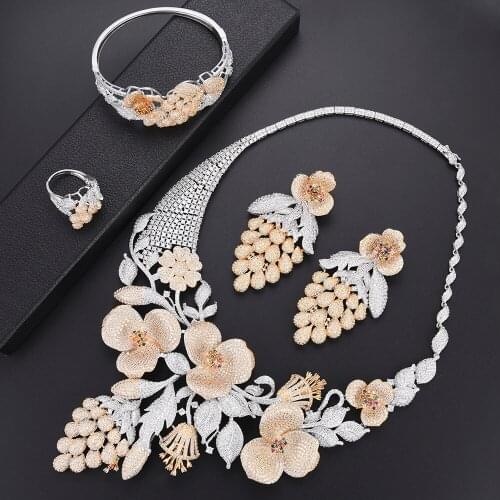 LARRAURI Charms Blooming Grape Flower Jewelry For Women Bridal Wedding Nigerian Indian Russia Anniversary Party Jewelry Sets