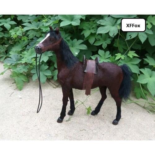 Big real life 1:6 war horse model plastic&furs simulation brown blood horse doll with saddle gift about 36x34cm xf1882
