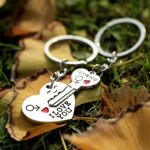 Fashion 1 Pair Couple I LOVE YOU Letter Keychain Heart Key Ring Silvery Lovers Key Chain Valentines Day Drop Shipping