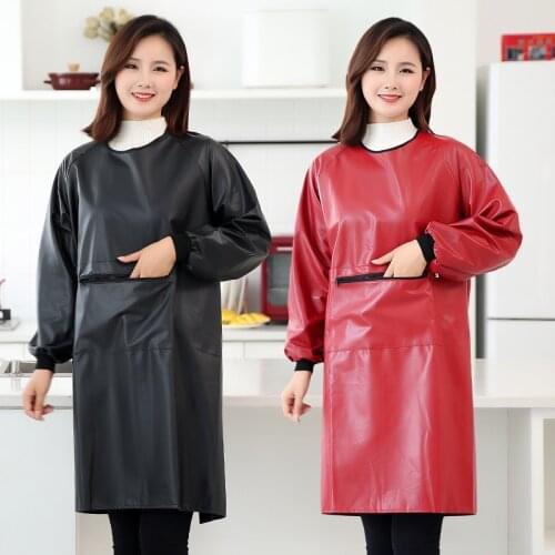 Fashion long-sleeved leather apron waterproof and oil-proof soft anti-wear inverted gown overalls for adults womens overalls ho