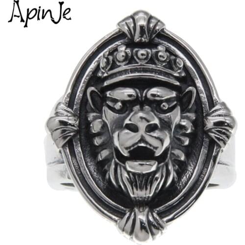 Apinje Genuine 925 Sterling Silver Lion King Ring For Men And Women Animal Male Rings Fine Jewelry Adjustable Opening
