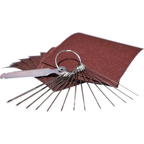 Guitar Bridge Saddle Nut Files Set - 13 Size Needle Files with Circular Cross Section and 9 Pcs Sand Paper Silver