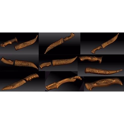 9 Pcs Knive handles Set 3d STL Model for CNC Router Engraver Carving Machine Relief Artcam Aspire CNC files(ES)
