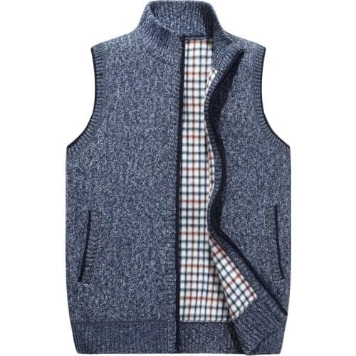 Autumn Winter Sweater Vest Men Fleece Warm Sleeveless Sweaters Stand Collar Men Clothing M-XXXL Mens Knitted Wear Sueter Hombre