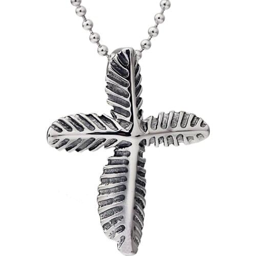 Stainless steel cross leaf pendant necklace for men women reggae pendant for man