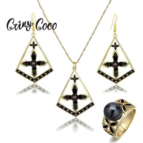 Polynesian Necklace Set Womens Fashion Design Hawaiian Samoa Ring Jewelry Vintage Gold Color Geometric Drop Earrings Necklaces