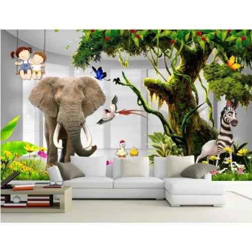 Custom photo wallpaper for walls 3 d 3D cartoon childrens room animal elephant tree kids room mural wall decorative painting