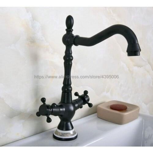 Basin Faucets Black Brass Bathroom Sink Mixer Deck Mounted Double Handle Single Hole WC Bathroom Faucet Hot and Cold Tap Bnf647