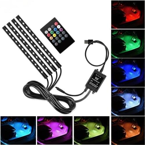 Led Atmosphere Lights Car Foot Ambient Light with USB Cigarette Lighter Backlight Music Control App RGB Auto Interior Decorative