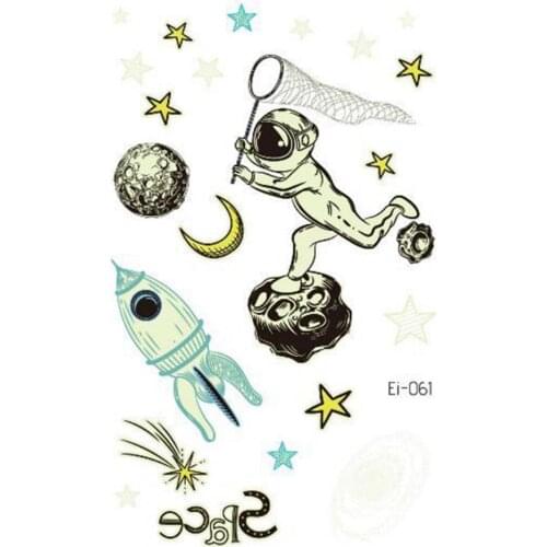 Childrentattoo Cartoon Waterproof Planet Spaceship Temporary Tattoo Luminous Sticker Body Art for Kids