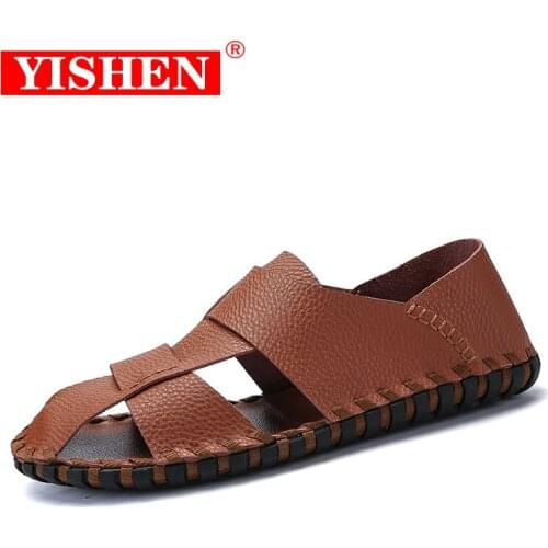 Men Sandals Outdoor Beach Summer Leather Sandals Male Shoes Flat Lightweight Casual Sandals Breathable Comfort Fashion Plus Size