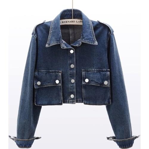 Spring New Vintage Denim Jacket Women Korean Slim High Waist Short Outerwear Chaquetas Mujer Big Pocket Jeans Jacket Coat Female