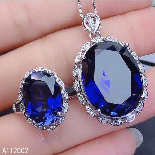 KJJEAXCMY fine jewelry natural sapphire 925 sterling silver women pendant necklace ring set support test popular hot selling