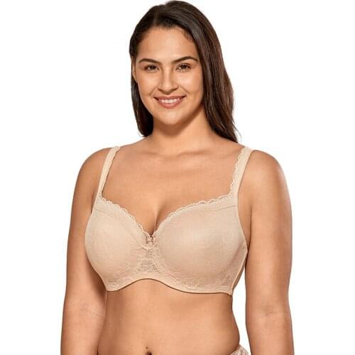 Womens Full Figure Lightly lined Underwire Lace Balconette Bra